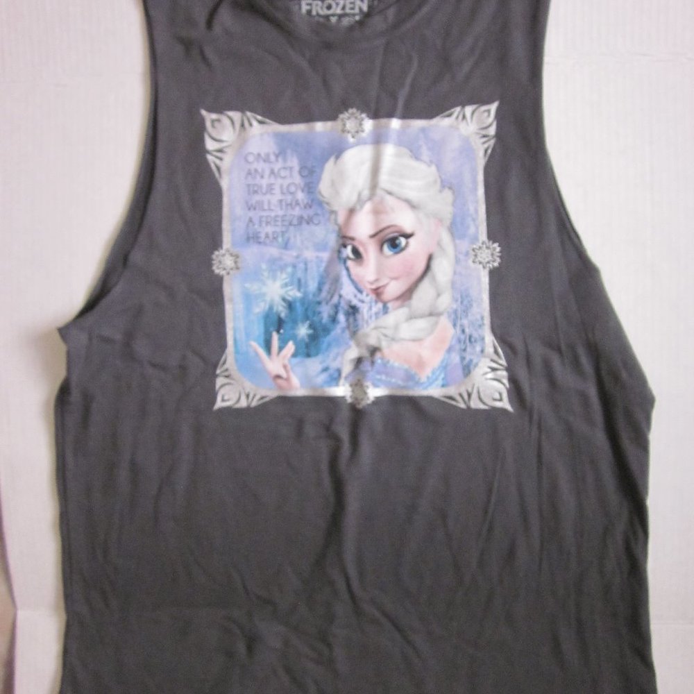 Disney Women Junior Charcoal Top Tee Shirt  Size L